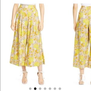 Veronica Beard, Size 8, Floral print linen blend crop white leg pant